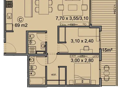 Departamento en Venta de 1 dormitorio