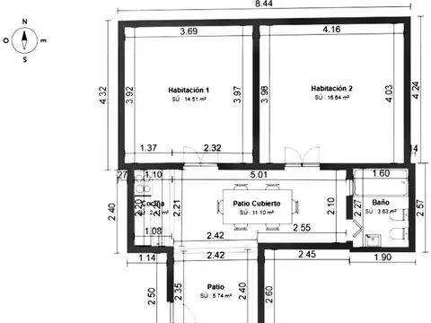 Depto Tipo Casa 3 ambientes con 1 baño