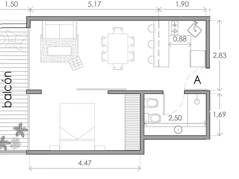 Departamento en Venta de 1 dormitorio