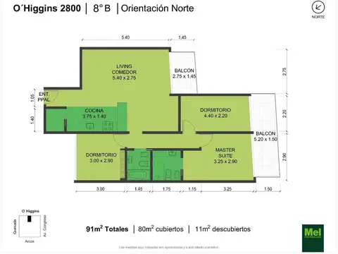 O Higgins 2800, Piso 8