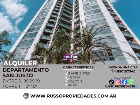 Alquiler departamento 2 ambientes apto profesional San Justo