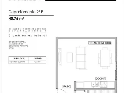 Departamento 2 ambientes con 1 baño