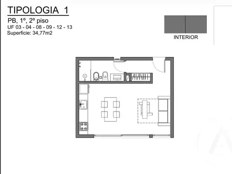 Departamento Monoambiente con 1 baño