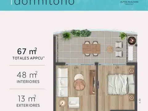 Departamento 2 ambientes con 1 baño