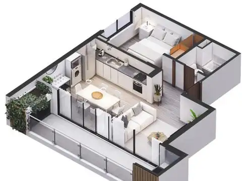 Departamento 2 ambientes con 1 baño