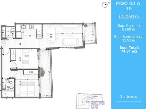 Departamento en Venta de 3 ambientes