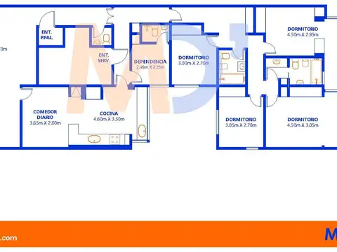 Departamento 5 ambientes con 3 baños