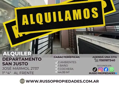 Alquiler departamento 2 ambiente San Justo