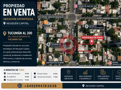 Venta Terreno apto desarrollo en Área Centro Este. Neuquén Capital.