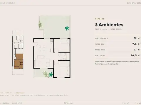 PROMOCION   Depto 3 ambientes 2 Patios PB Villa Luzuriaga