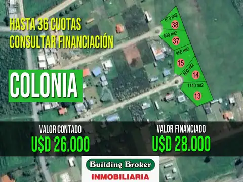 Lotes en venta financiados en Colonia, Uruguay.