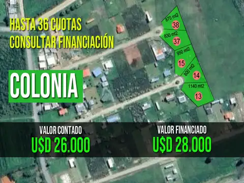 Lotes en venta financiados en Colonia, Uruguay.