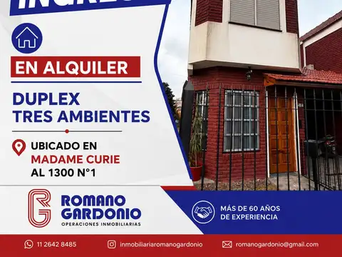 Hermoso duplex 3 ambientes en alquiler