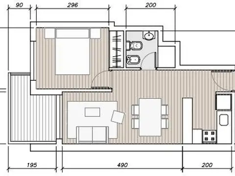 Departamento Monoambiente con 1 baño