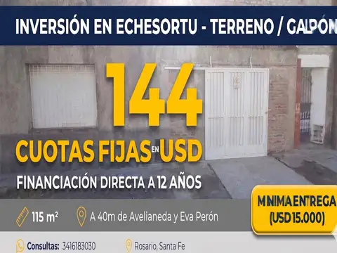 Galpón / Terreno en venta (Entrega + financiacion hasta 144 Cuotas)