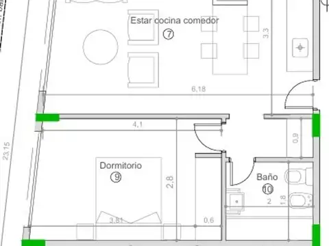 Departamento en Venta de 1 dormitorio
