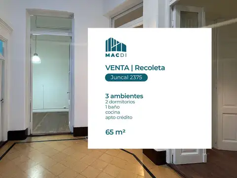 Excelente Departamento 3 ambientes en Venta en Recoleta.