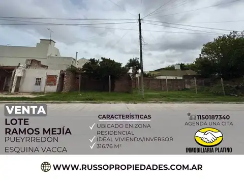 Venta lote  316.76 m2 Ramos Mejía