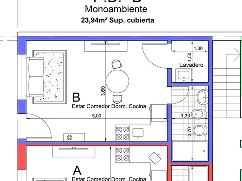 Depto Tipo Casa Monoambiente con 1 baño