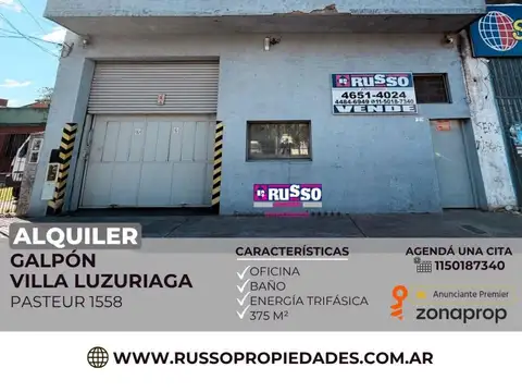 Alquiler galpón 375 m Villa Luzuriaga