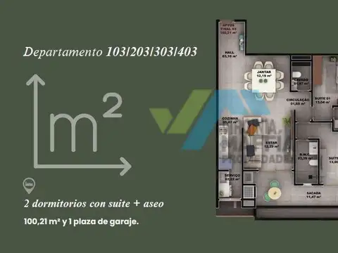 Departamento 3 ambientes con 2 baños