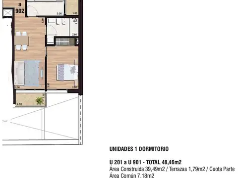 Departamento 2 ambientes con 1 baño