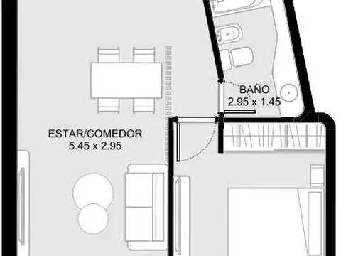 Departamento 2 ambientes con 1 baño