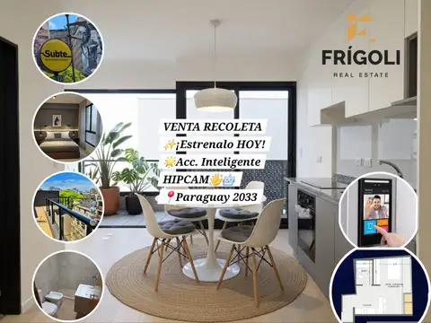 LISTO PARA ESTRENAR – Departamento 1½ ambiente divisible de 30,88 m² con acceso inteligente HIPCAM – Paraguay 2033, Recoleta
