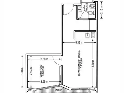 Departamento 2 ambientes con 1 baño