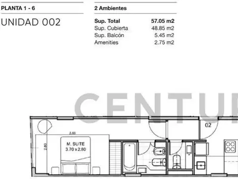 Departamento en Venta de 1 dormitorio