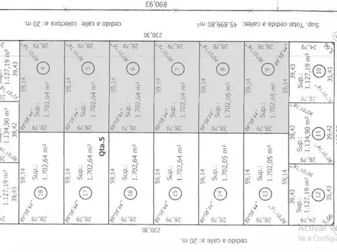 Terreno en Venta de 1703,0 m2