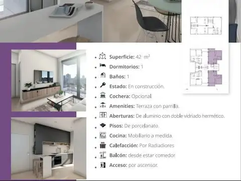 Departamento en Venta de 1 dormitorio