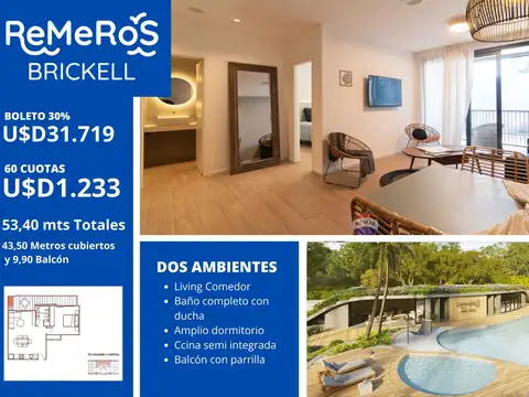 Vende Dos amb. Brickell Remeros balcón pileta sum