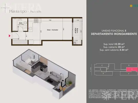 Venta Departamento 1 ambiente con balcón en Wilde