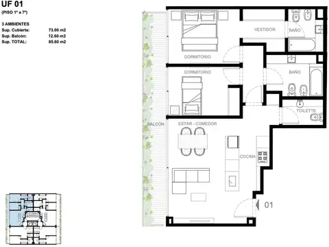 Departamento en Venta de 3 ambientes