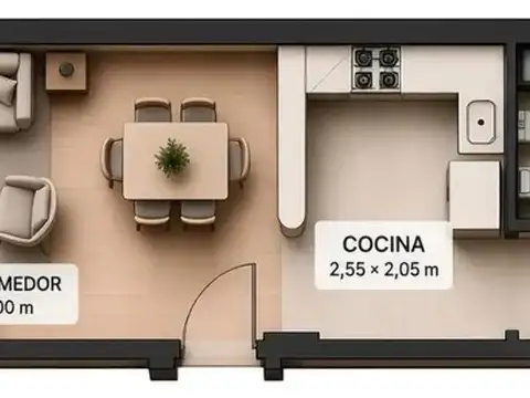 Departamento 2 ambientes con 1 baño
