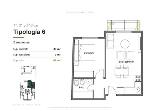 Departamento en Venta de 1 dormitorio