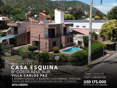 Venta Casa Esquina De 3 Dormitorios C/Pileta En Bº Costa Azul Sur, Villa Carlos Paz