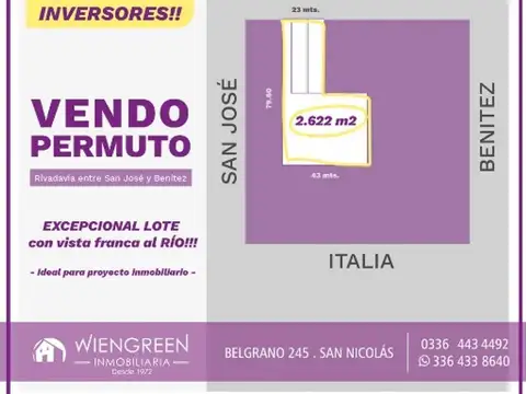 Vendo o Permuto Excepcional Lote con vista franca al rio