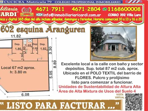 LISTO  PARA  FACTURAR... local esquina en zona textil