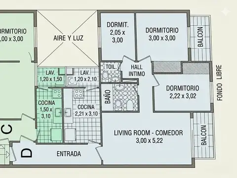Departamento 4 ambientes con 2 baños