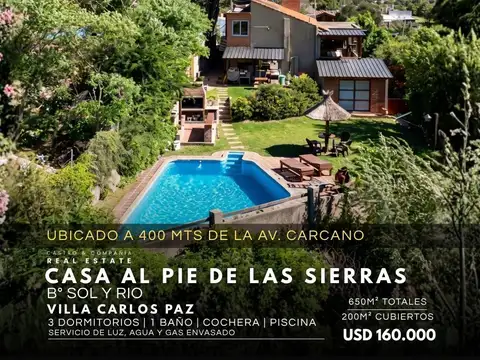 Venta Gran Casa De 3 Dormitorios Con Pileta Y Vista A Las Sierras en Sol Y Río, Villa Carlos Paz