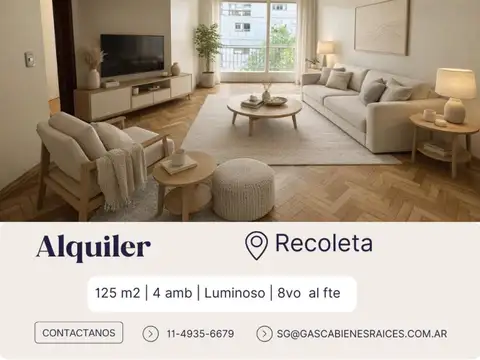 Departamento en alquiler 4 amb en Recoleta piso alto excelente ubicación