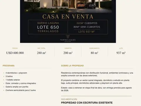 Casa en venta 5ambientes CanninTERRALAGOS