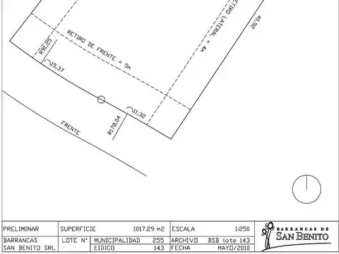 LOTE DE 1017 M2 EN BARRANCAS DE SAN BENITO
