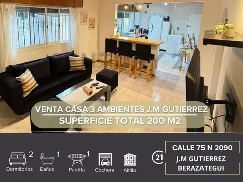 VENTA CASA 3 AMBIENTES BERAZATEGUI - GUTIERREZ