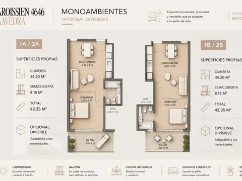 VENTA MONOAMBIENTE 42mts - DESARROLLO PAROISSIEN 4646