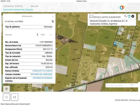 Terreno en Venta de 10001,0 m2