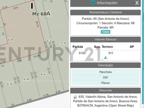 VENTA LOTE-TERRENO ARBOLADO EN ALSINA 635- SAN ANTONIO DE ARECO