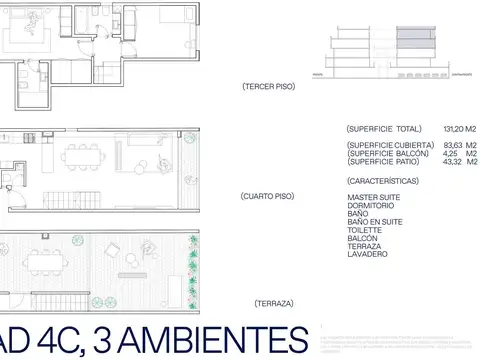 Departamento 3 ambientes con 2 baños